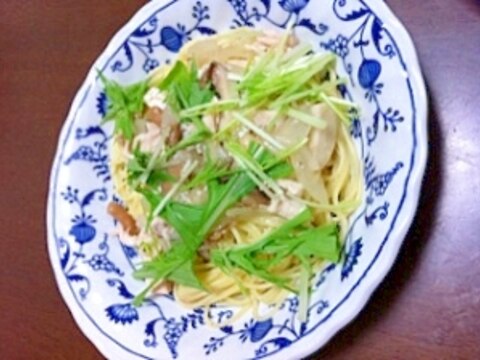 あっさりヘルシー！ささみと水菜のスープパスタ